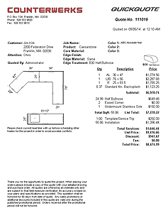 Click to see QuickQuote's standard printout