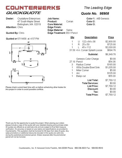 Click to see QuickQuote's standard printout